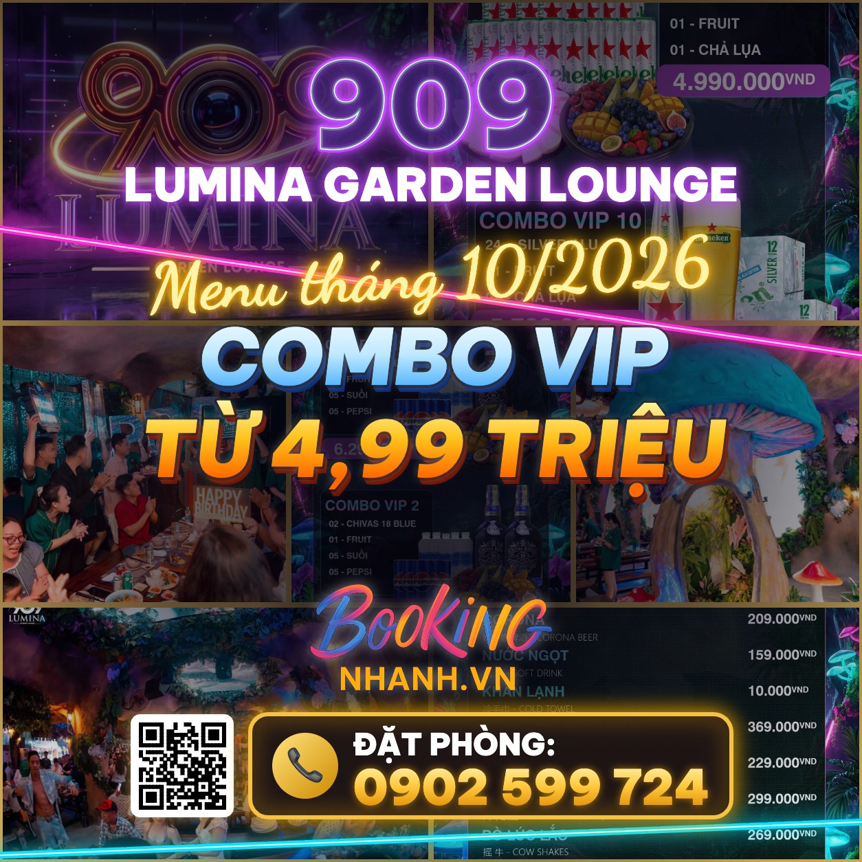 Menu 909 Lumina Garden Lounge: Combo VIP, Món Nhậu Và Bảng Giá