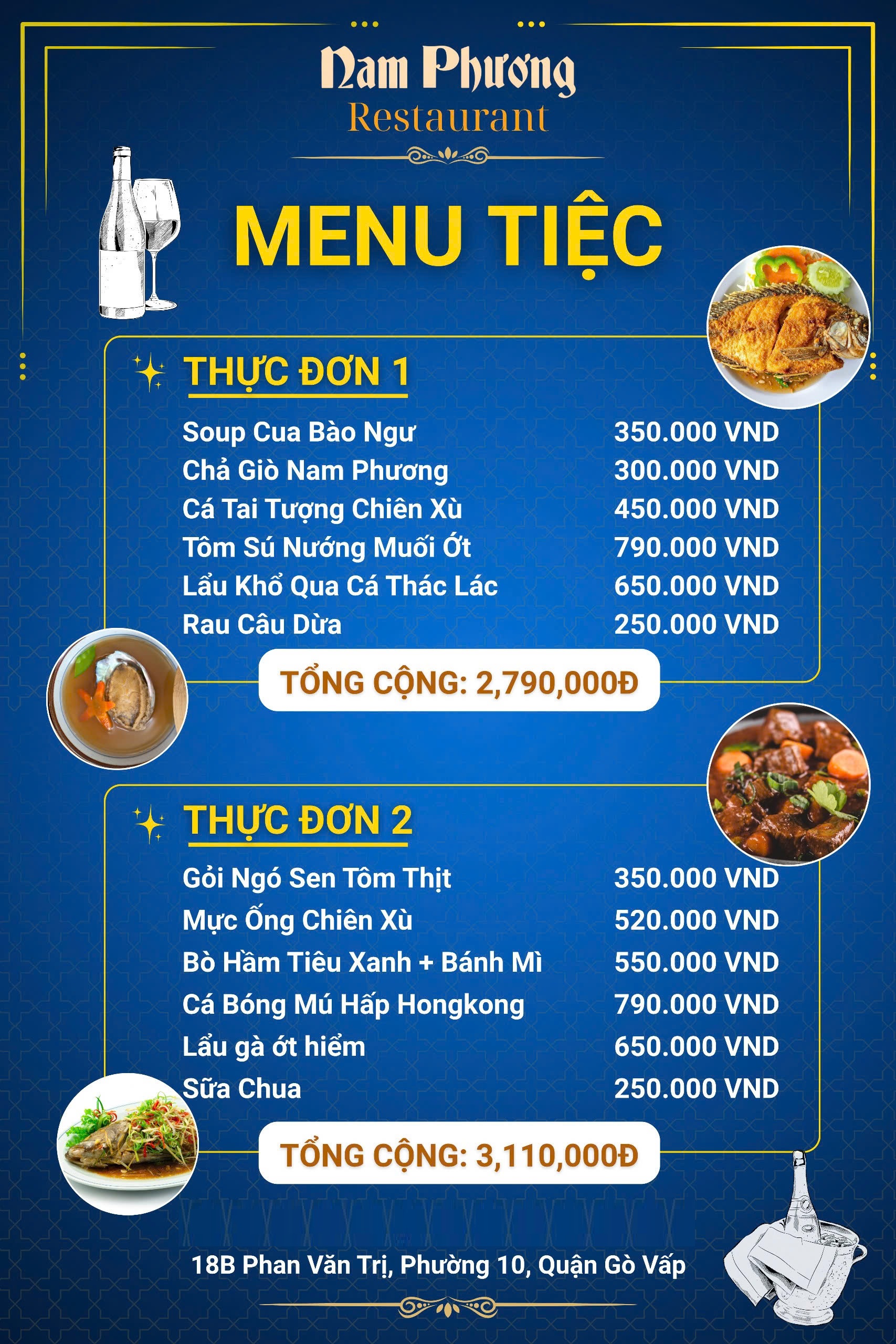 menu nam phương quán