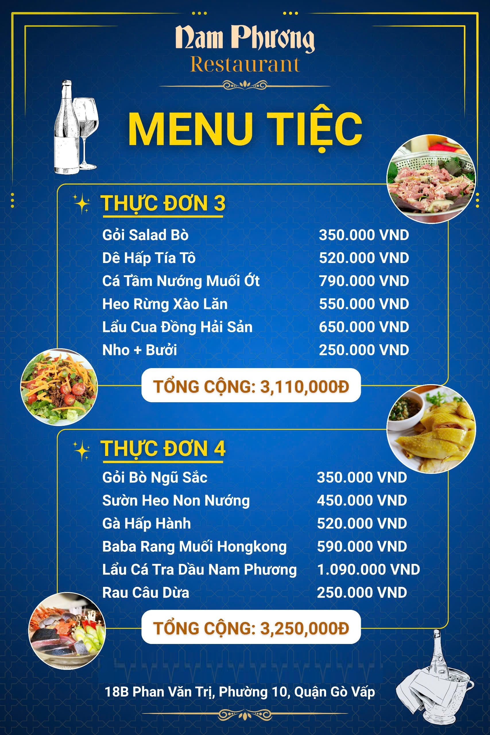Menu nhà hàng nam phương hồ chí minh