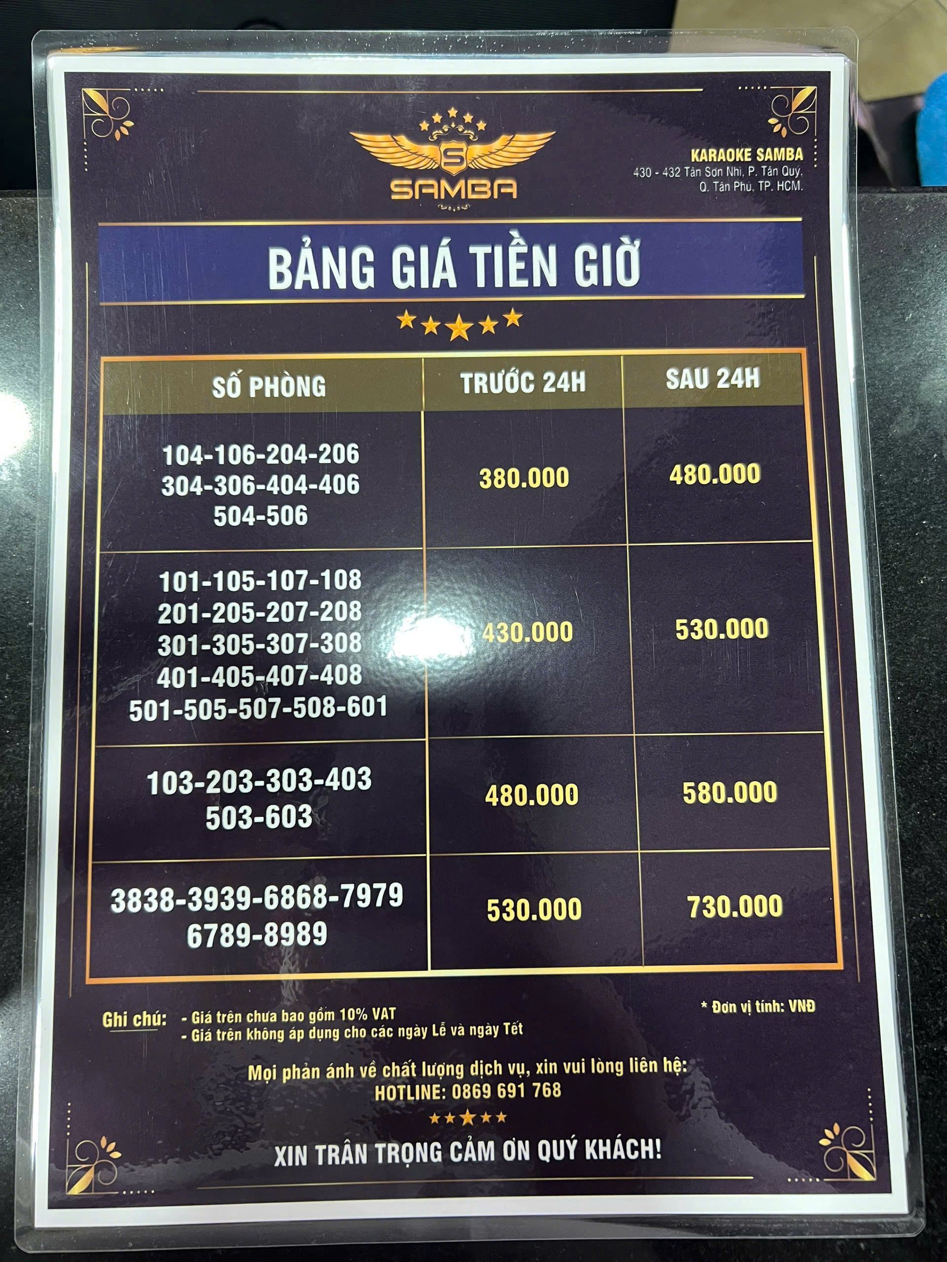 Bảng Giá Giờ Hát Karaoke Samba Tân Sơn Nhì