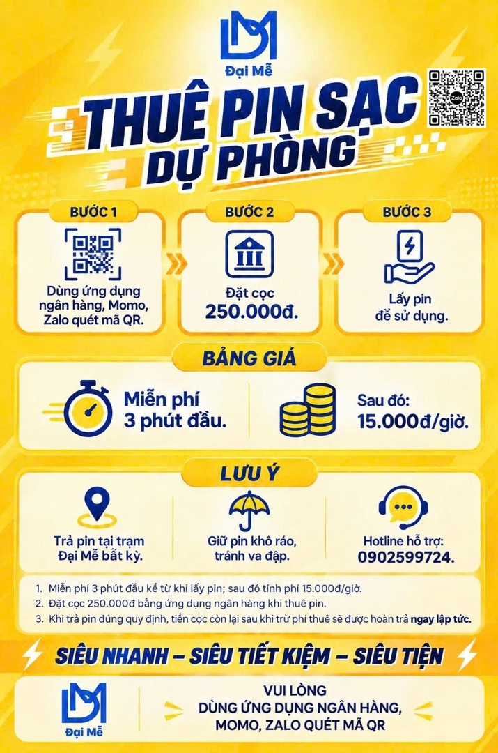 Bảng Giá Trạm Sạc thuê Pin Đại Mễ