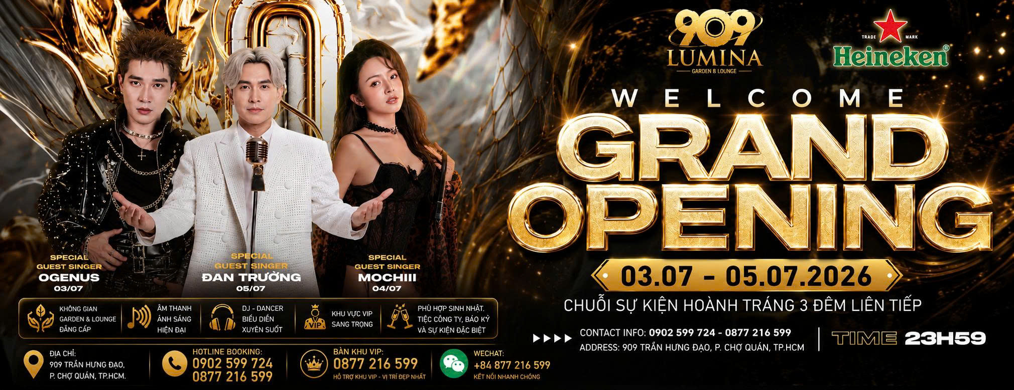 Banner Khai Trương 909 Lumina Lounge Cùng Đan Trường