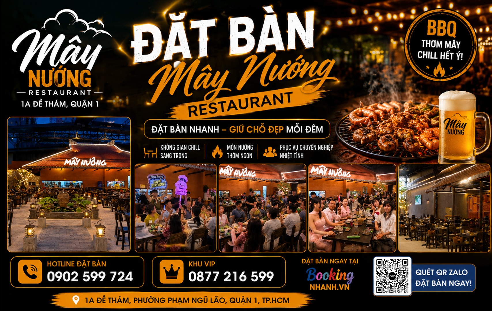 Đặt Bàn Booking Mây Nướng Restaurant 1A Đề Thám