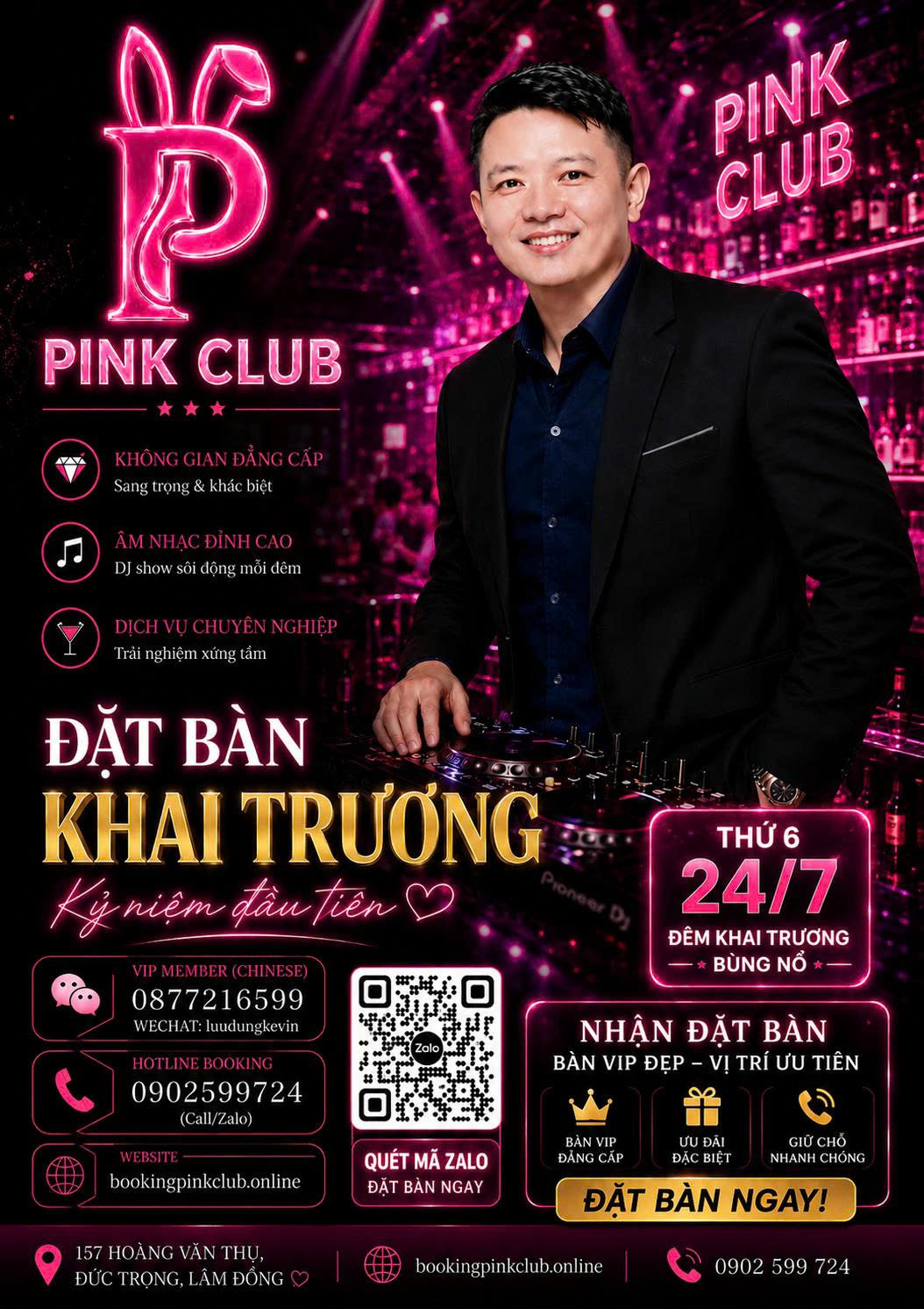 Booking Manager Đặt Bàn Đẹp Pink Club Đức Trọng