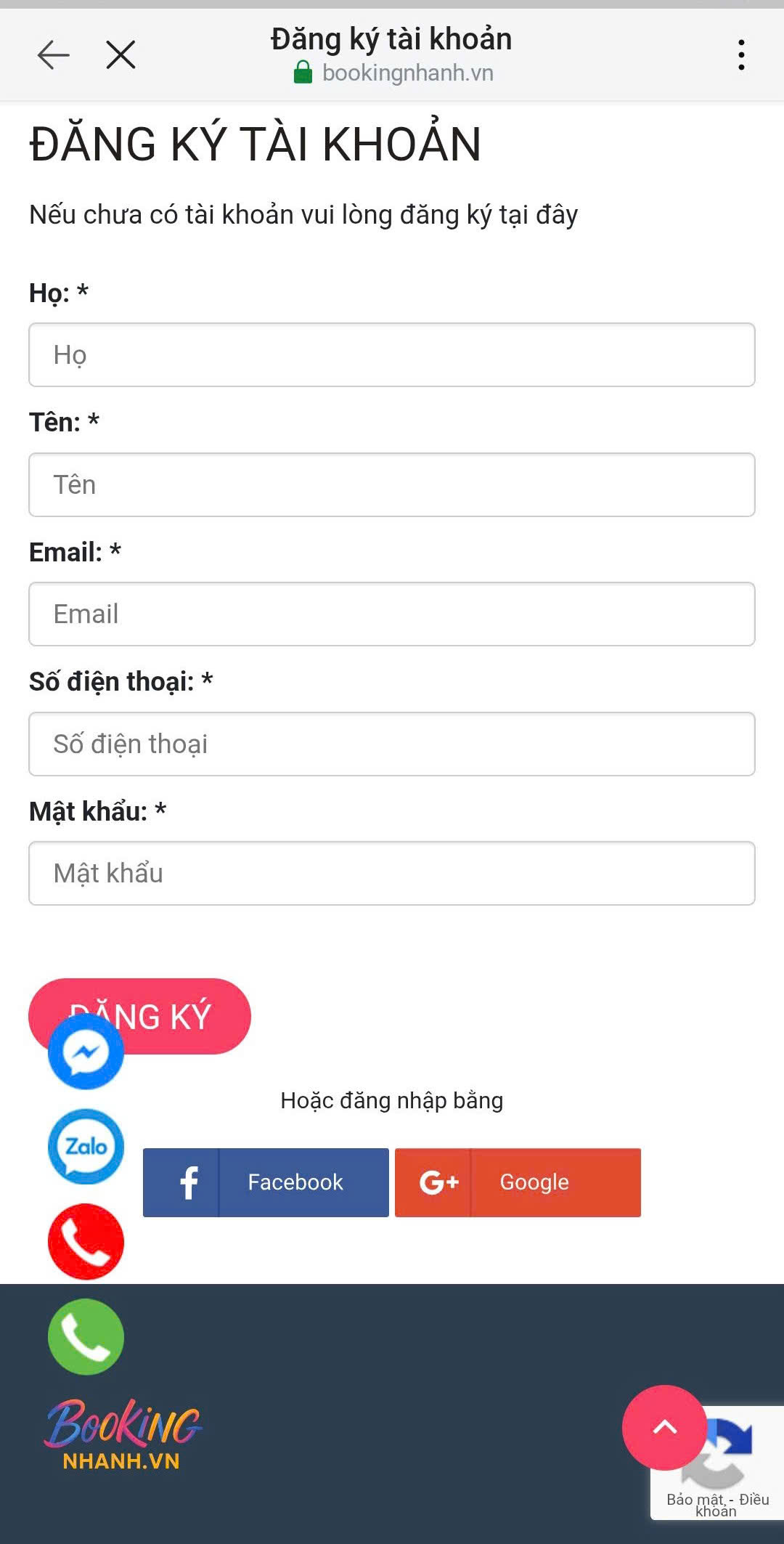 Đăng ký web bookingnhanh