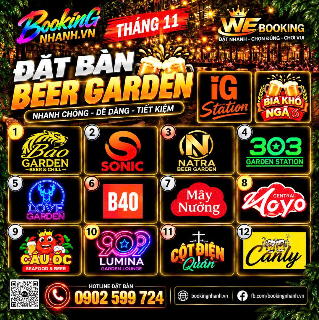 Danh Sách Quán Booking Nhanh Beer Garden Tháng 11