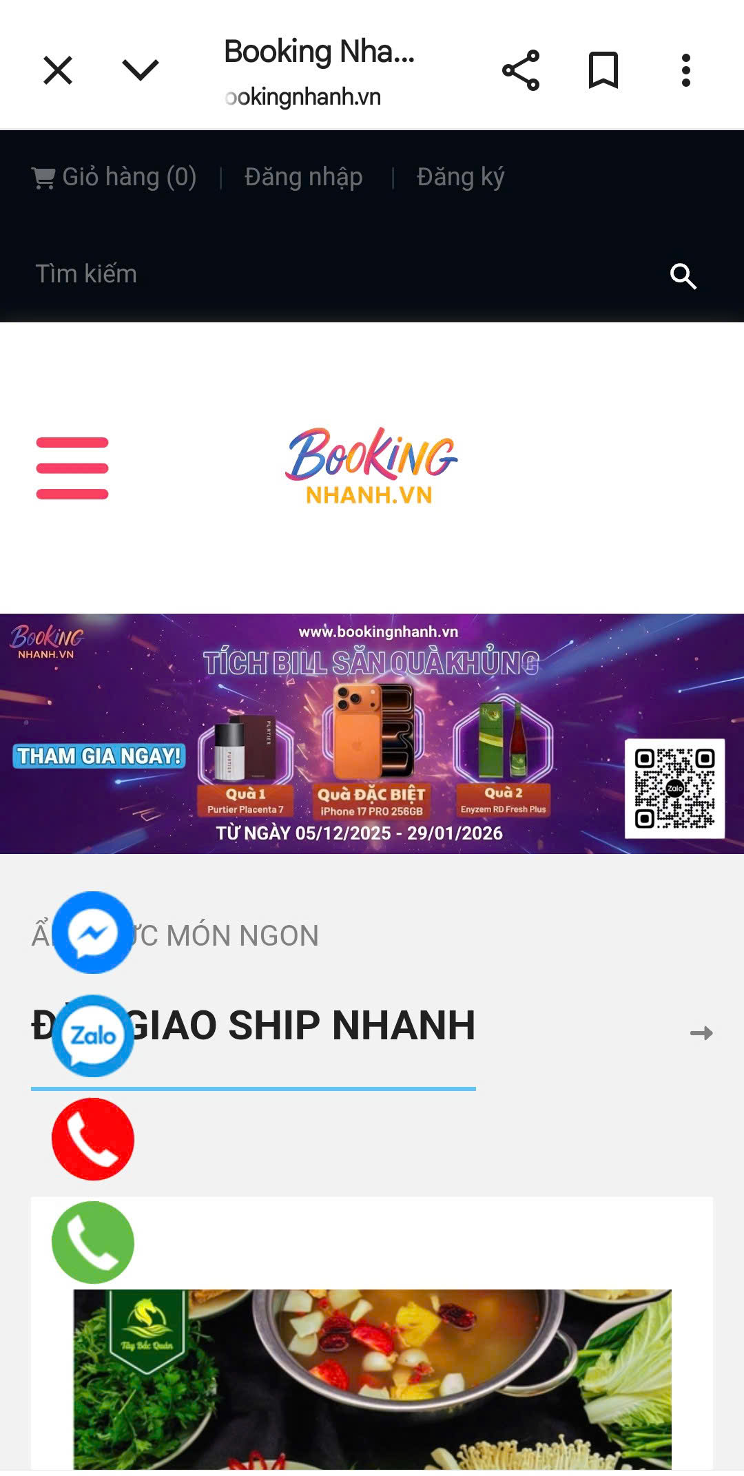 Giao diện web bookingnhanh.vn
