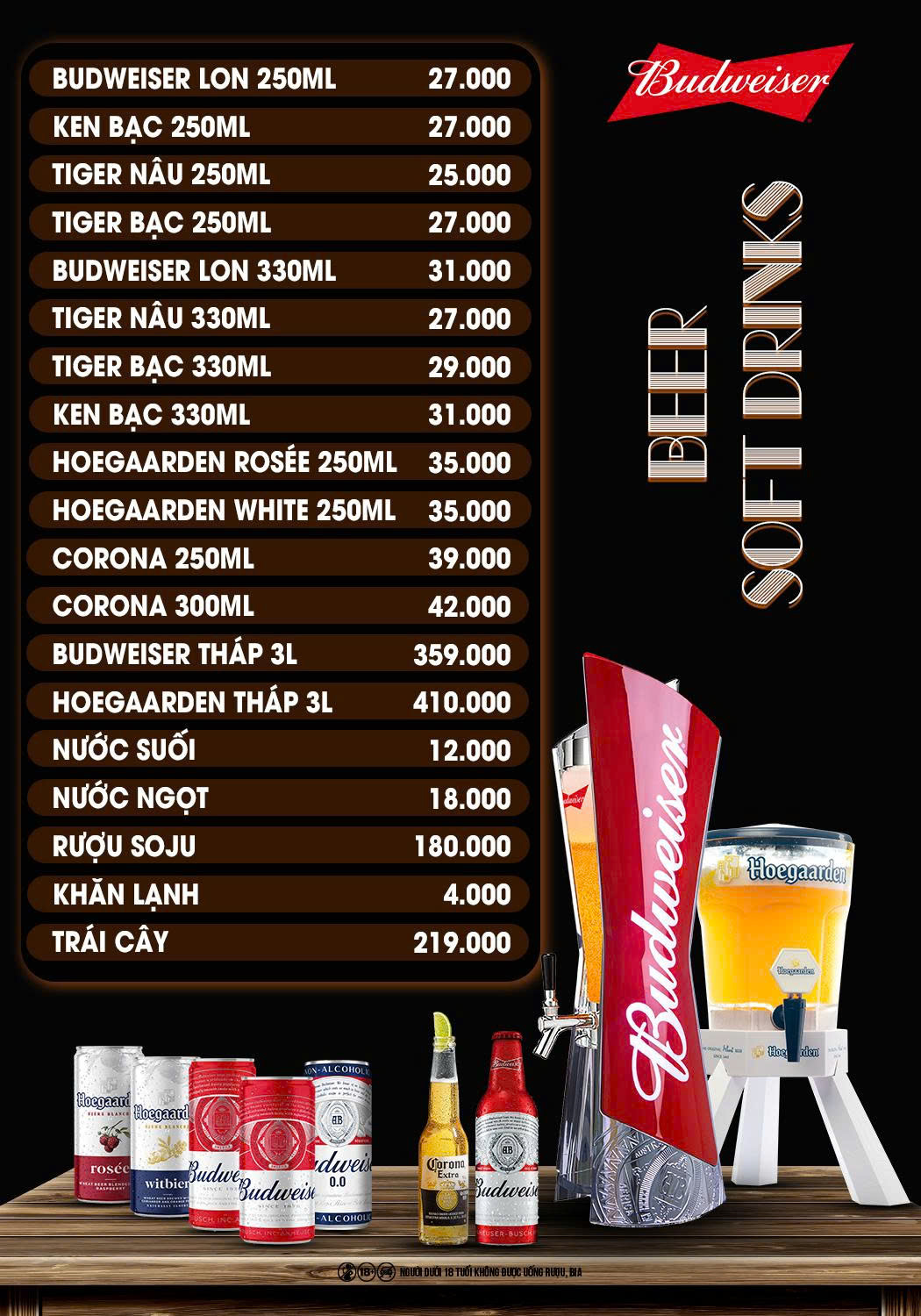 Menu Giá Bia Hầm Rượu Natra 6 Lê Trọng Tấn