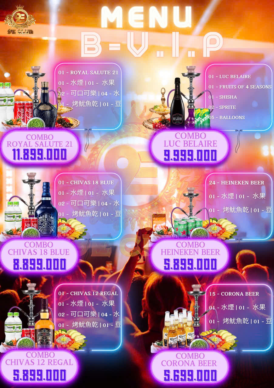 Menu 9E Club VIP Khách Trung Quốc
