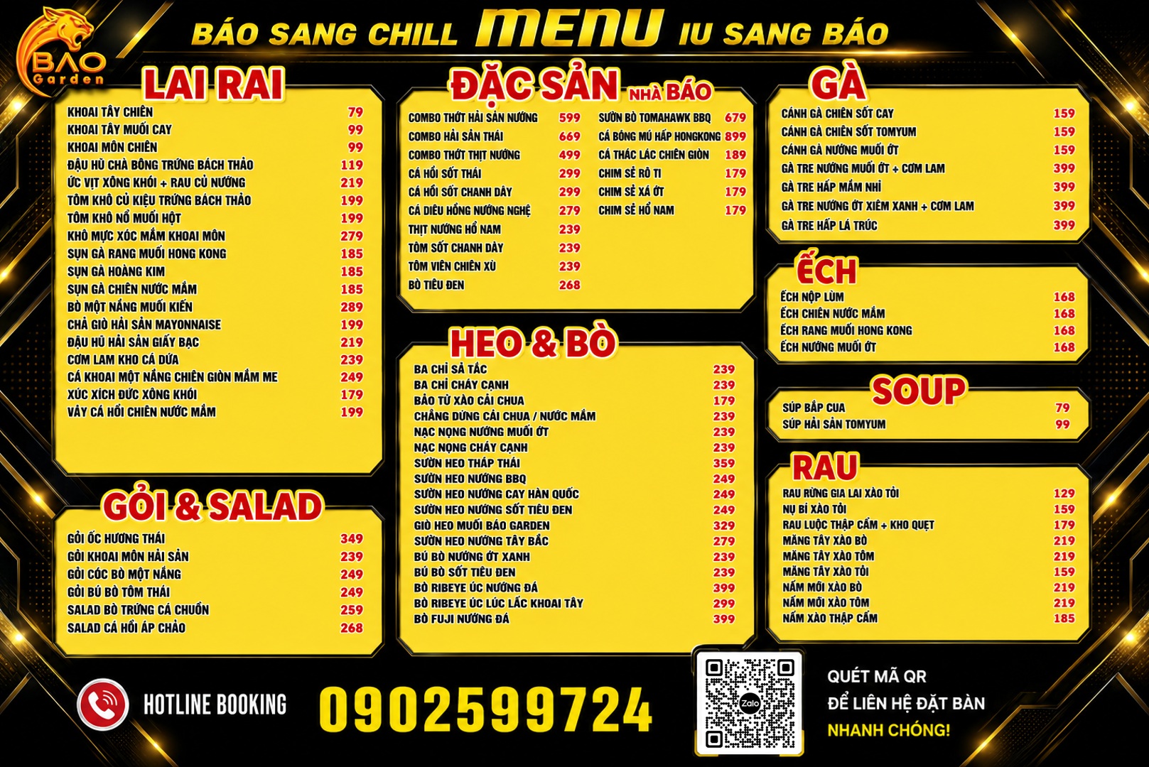 Menu Báo Garden 120 Tân Sơn Nhì
