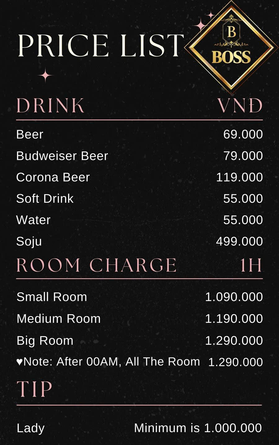 Menu Karaoke Boss KTV
