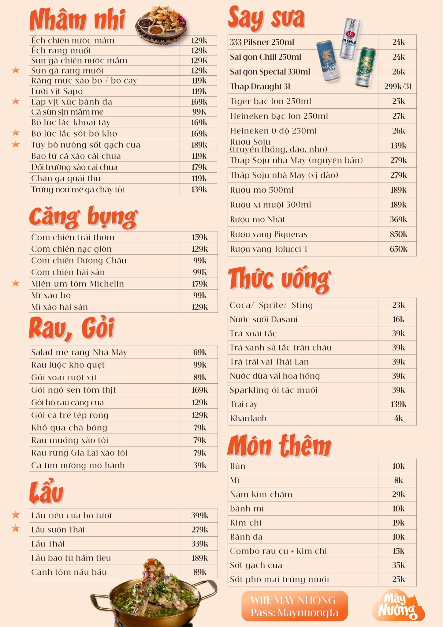 Menu Nhà Hàng Mây Nướng Restaurant Tiếng Việt