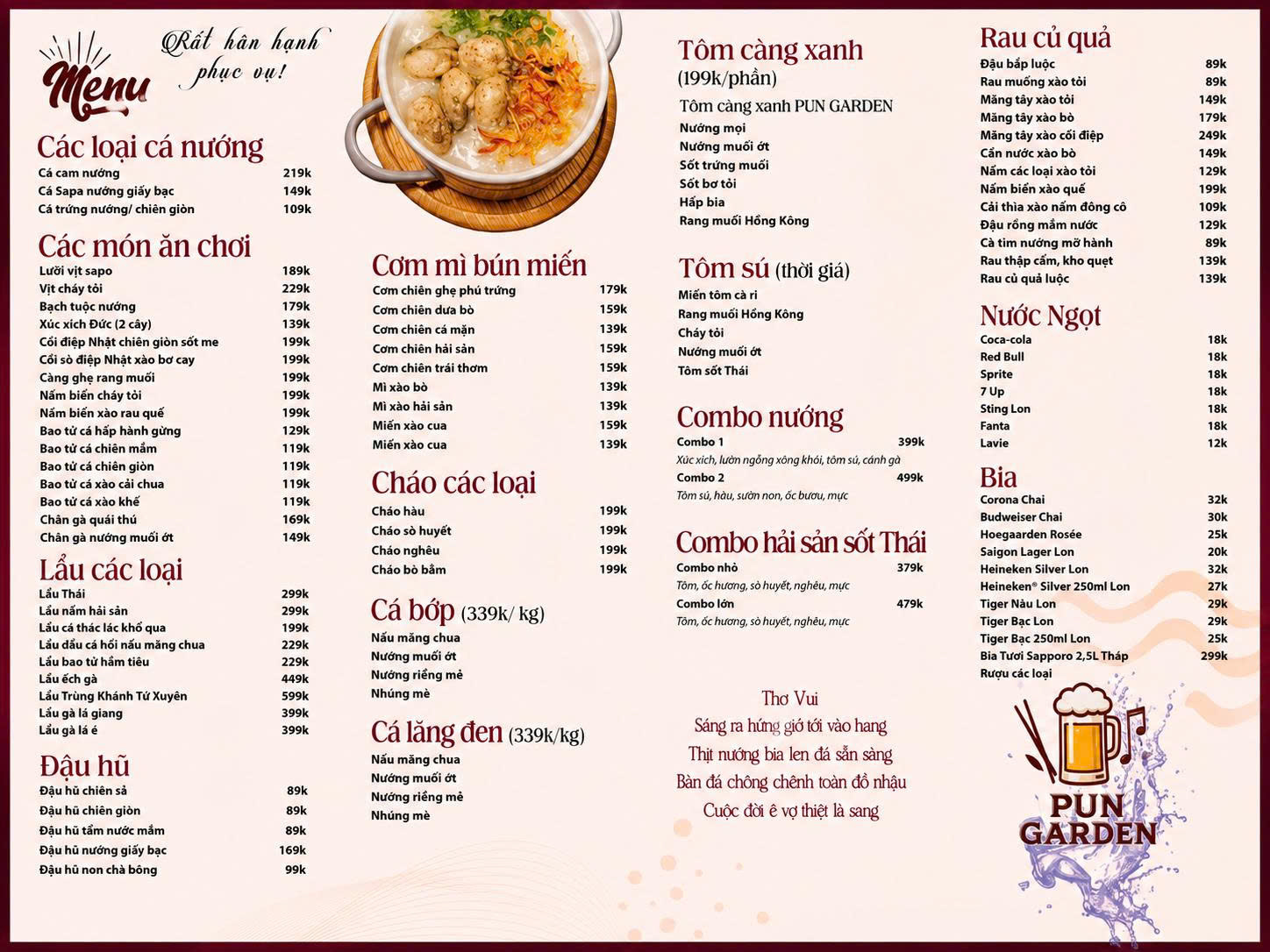 Menu Pun Garden 178 Nguyễn Hữu Thọ Quận 7