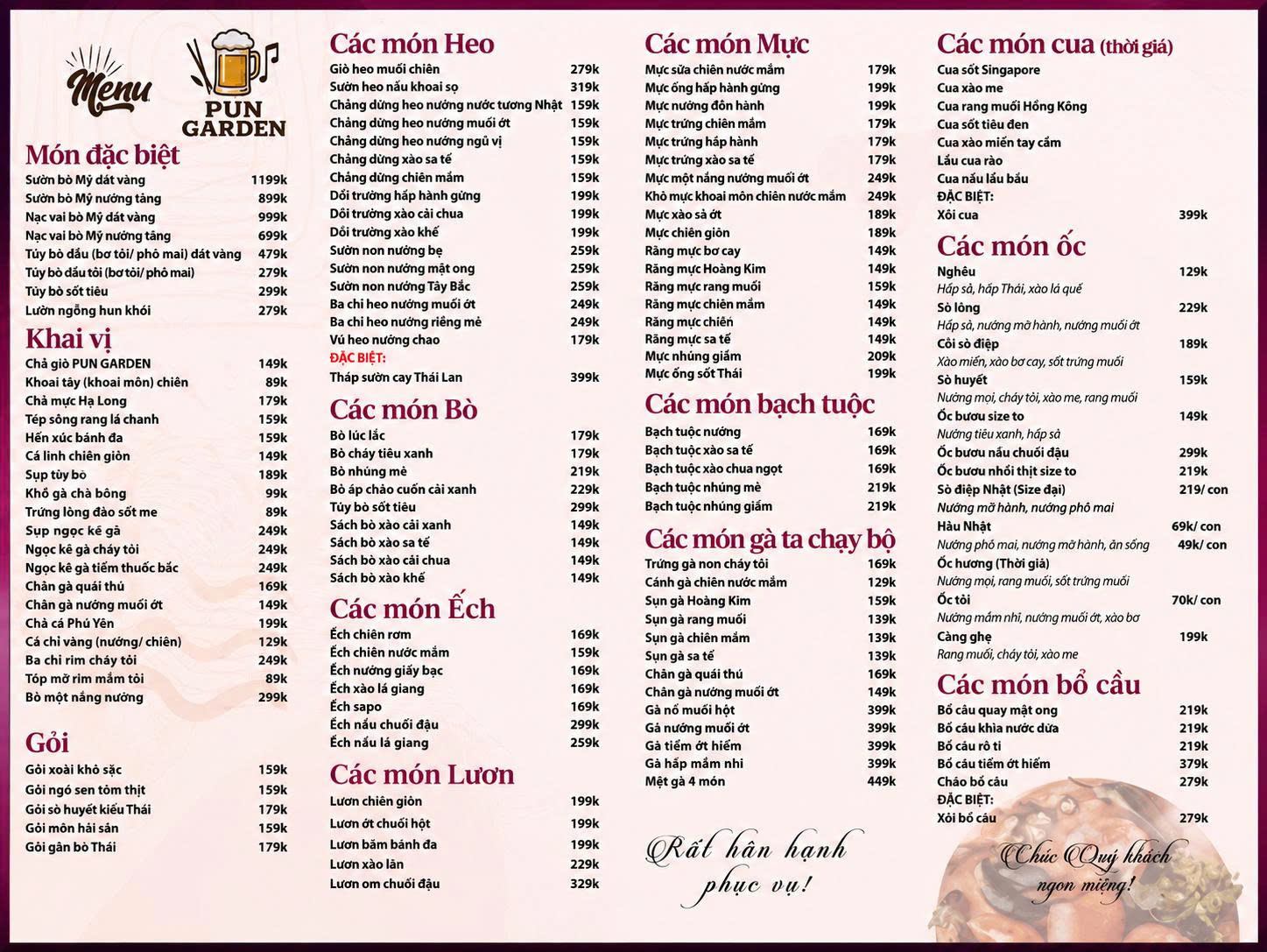 Menu Pun Garden 178 Nguyễn Hữu Thọ Quận 7 - Quận 2