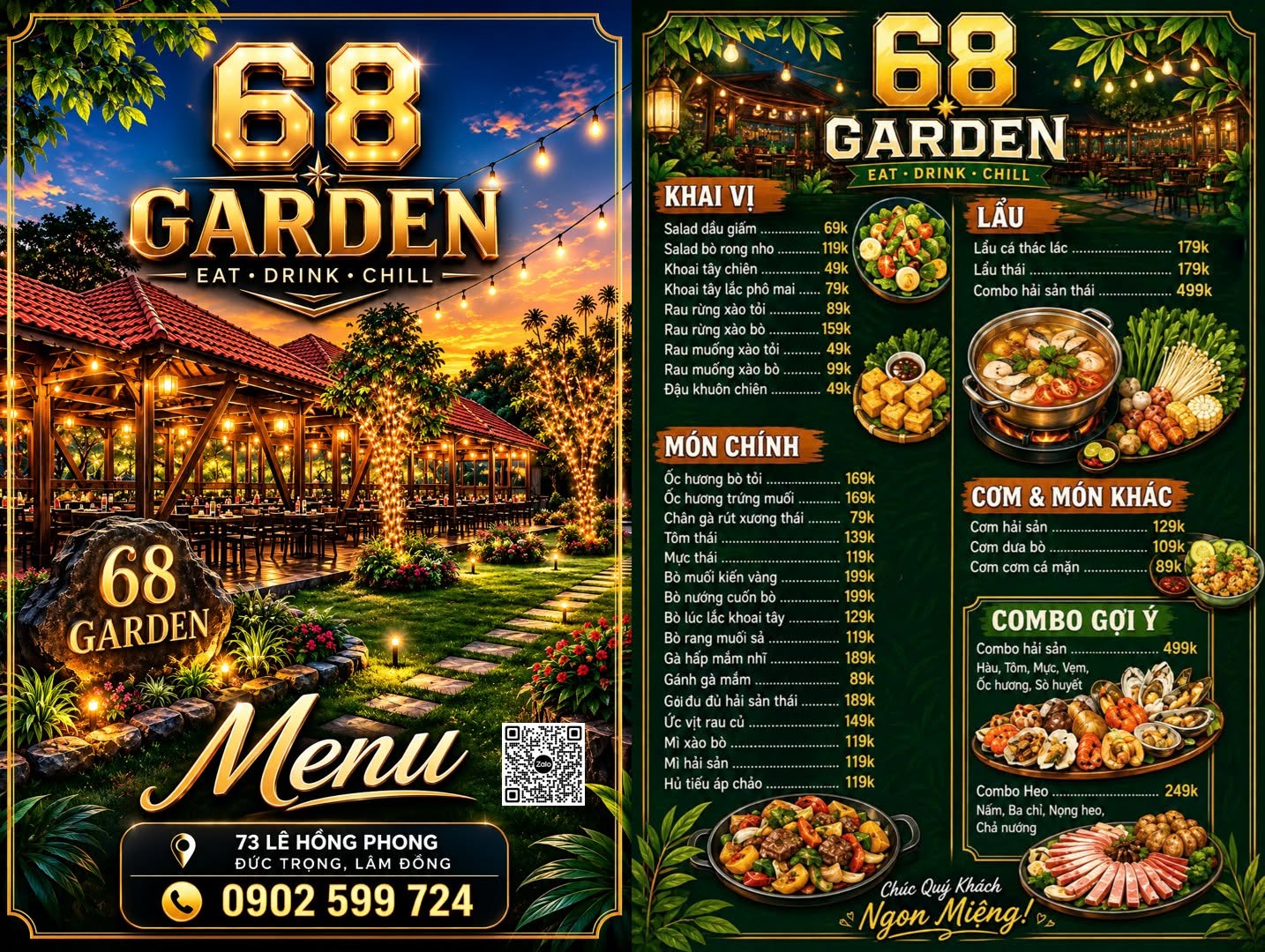 Menu Thực Đơn 68 Garden Sân Vườn
