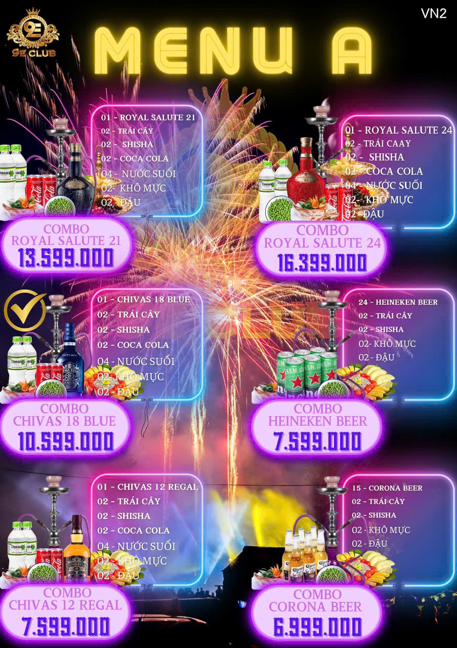 Menu Thực Đơn 9E Club Phú Quốc