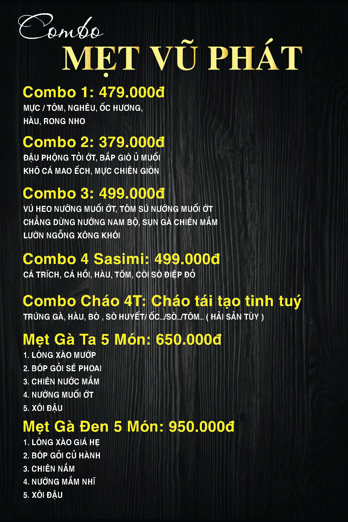 Menu Thực Đơn Ẩm Thực Vũ Phát