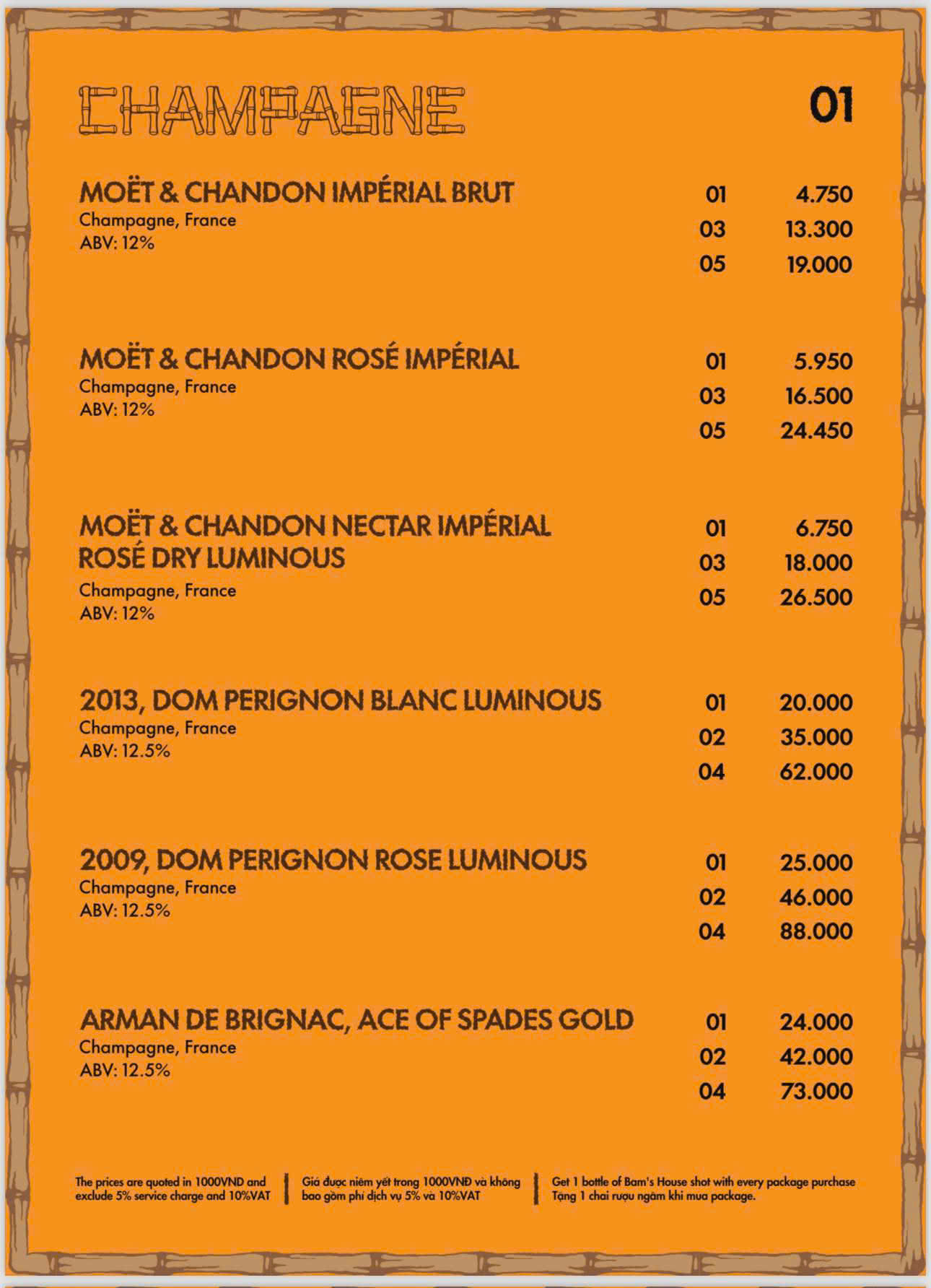 Menu Thực Đơn Bam Bam Lounge