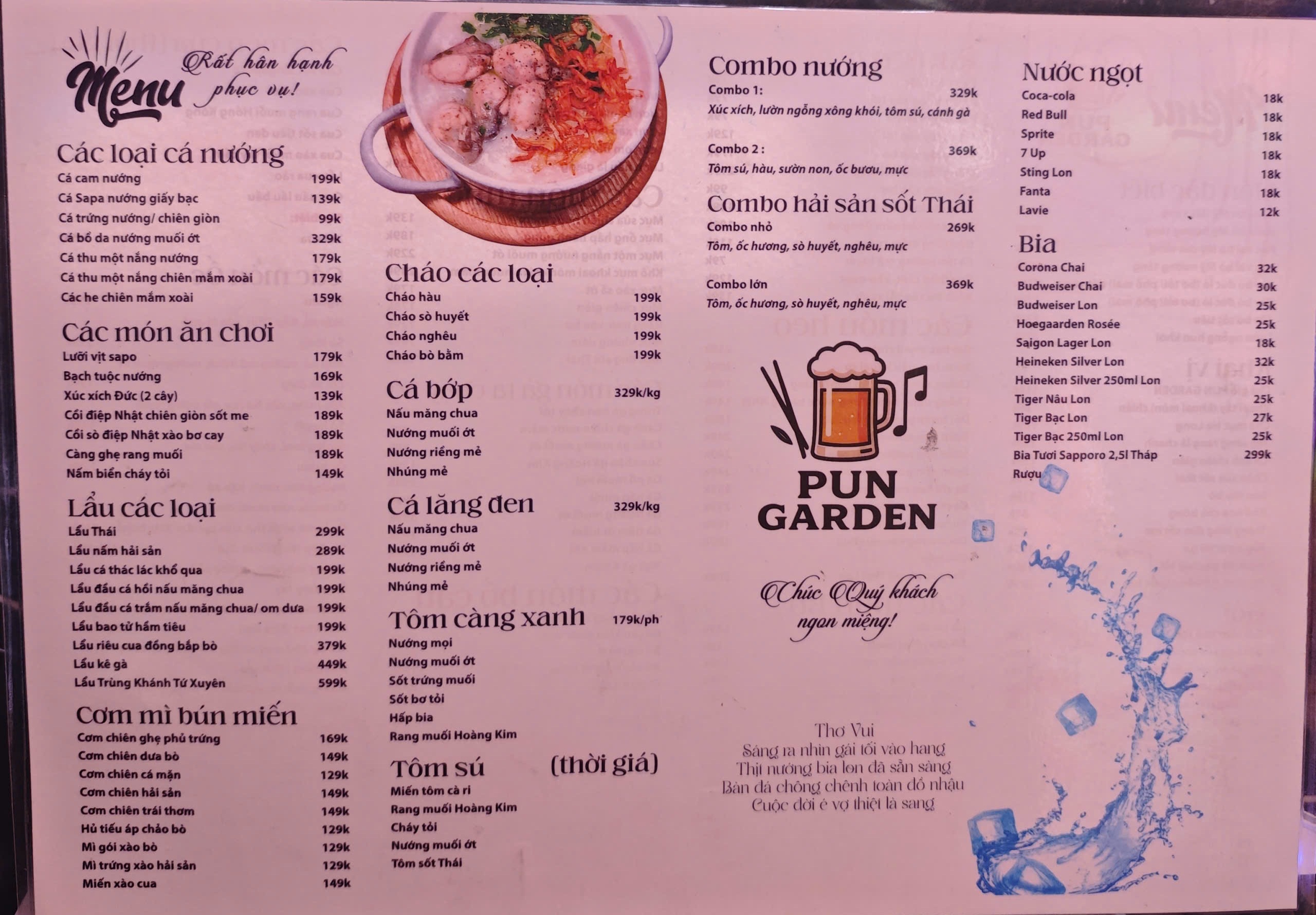 Menu Thực Đơn Pun Garden 178 Nguyễn Hữu Thọ Quận 7