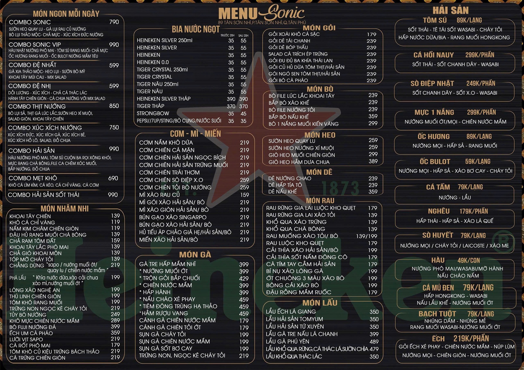 Menu Thực Đơn Sonic Garden 89 Tân Sơn nhì