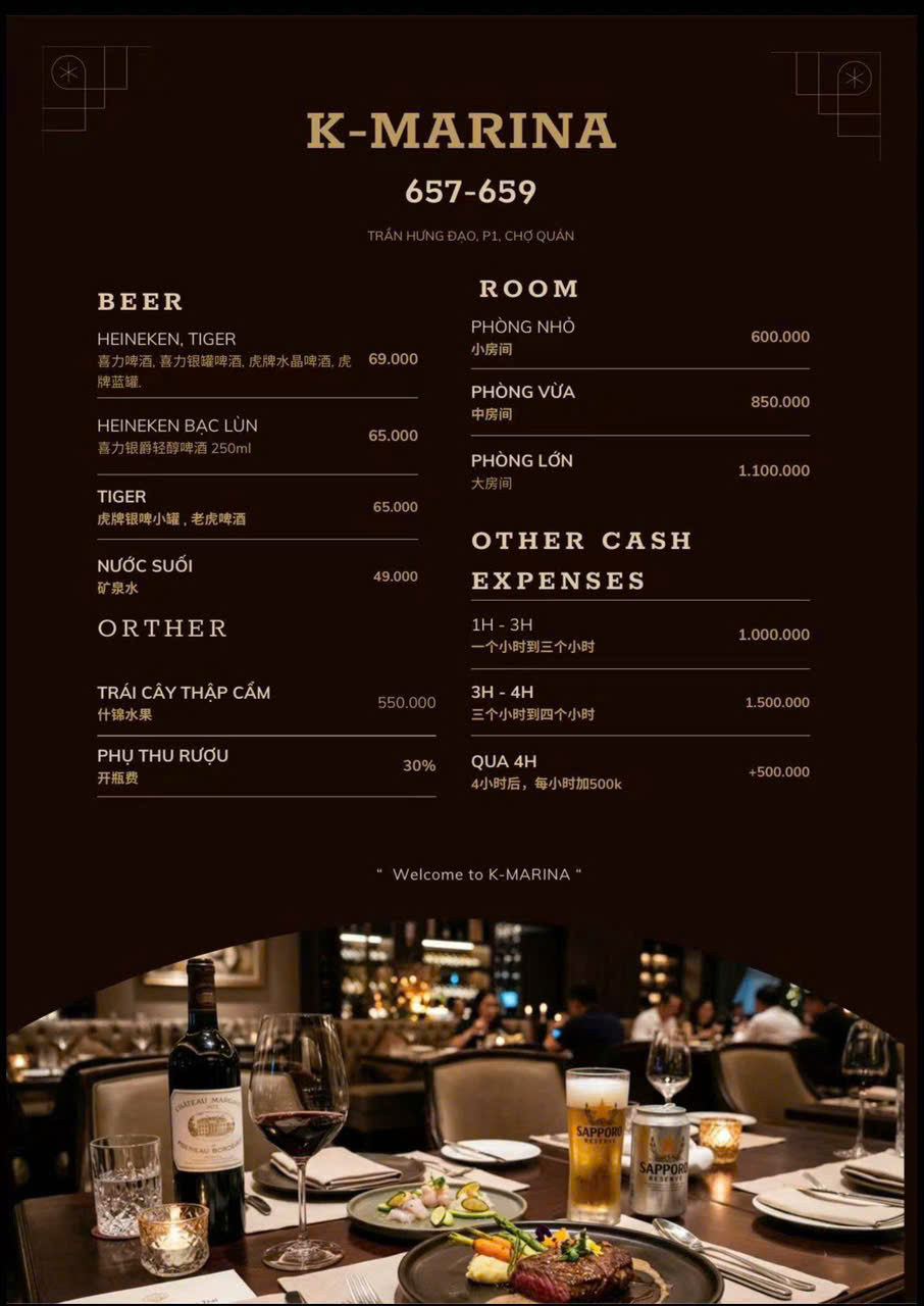 Menu Tiếng Việt Quán Nhà Hàng K Maria 659 Trần Hưng Đạo Quận 5