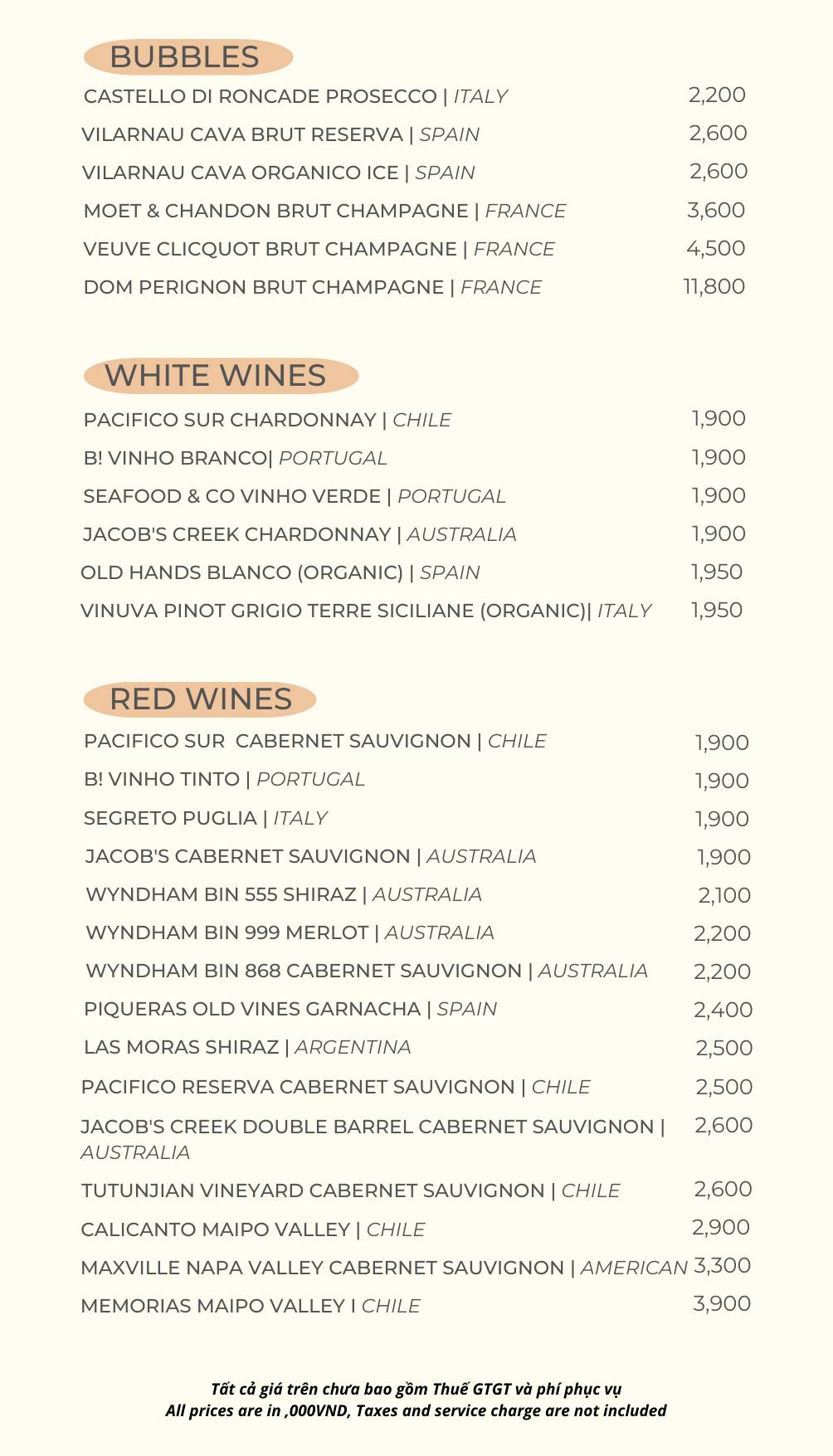 Menu MZ Club 56 Bùi Thị Xuân Quận 1