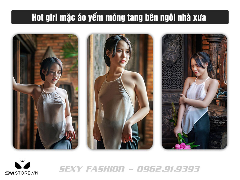 Hot girl mặc áo yếm mỏng tang bên ngôi nhà xưa