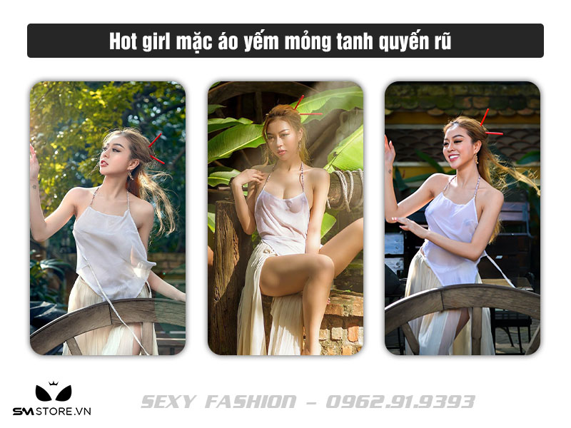 Hot girl mặc áo yếm mỏng tanh quyến rũ