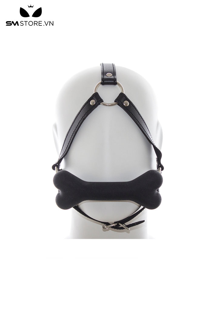 SMT1516 - Bit gag silicon xương chó có dây da PU vòng qua đầu