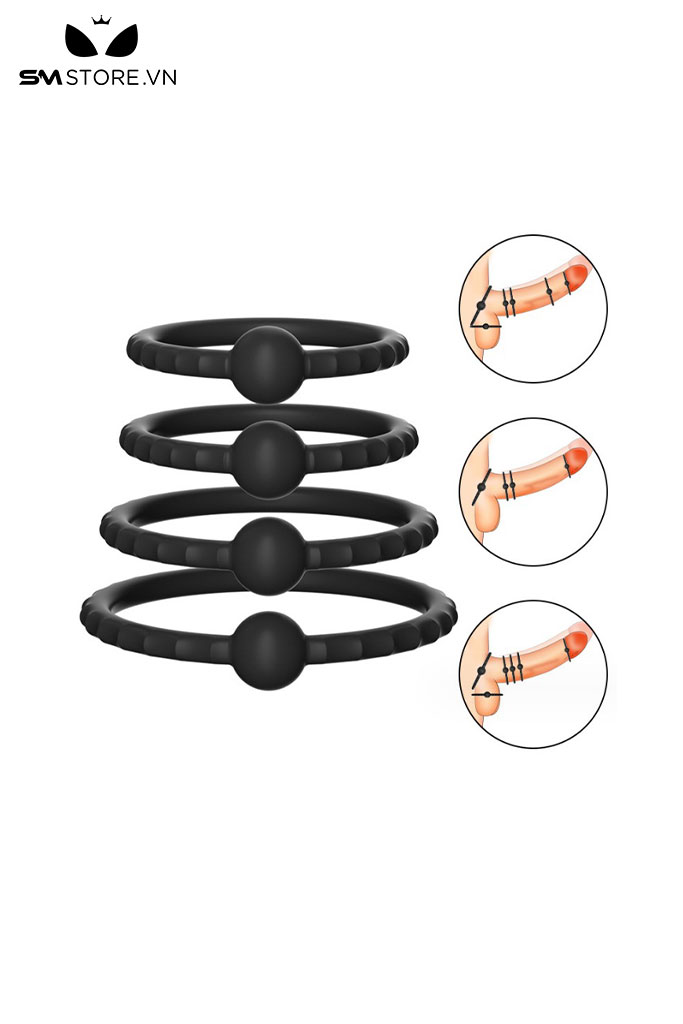 SMT626 - Combo 4 vòng đeo dương vật cao su gắn 1 viên bi