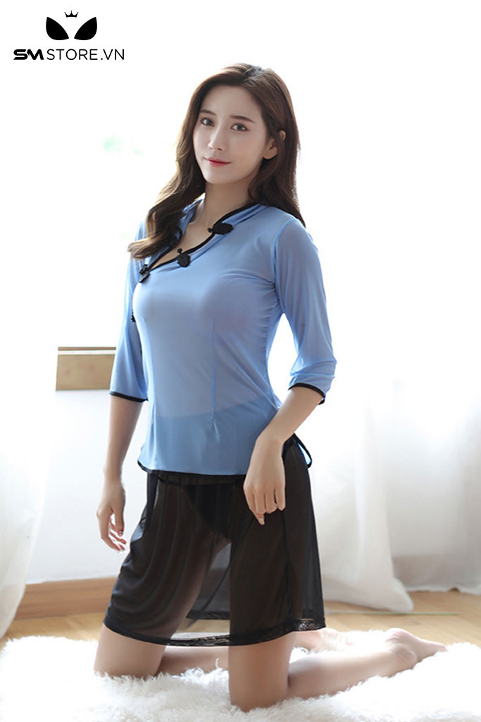 SMS036 - Áo sườn xám ngắn xuyên thấu gợi cảm mix chân váy trong suốt