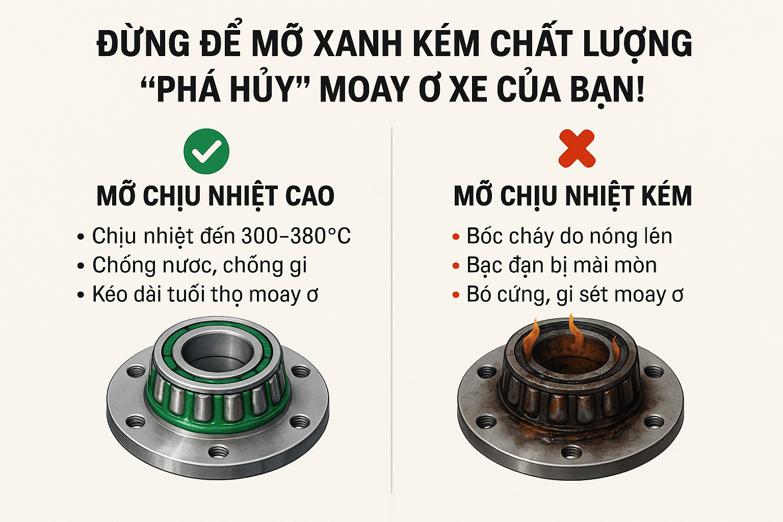 ĐỪNG ĐỂ MỠ XANH KÉM CHẤT LƯỢNG “PHÁ HỦY” MOAY Ơ XE CỦA BẠN