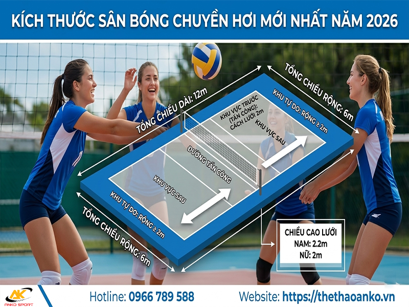 Kích thước sân bóng chuyền hơi mới nhất năm 2026