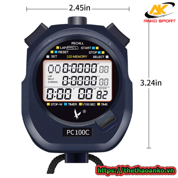 Đồng hồ bấm giây dùng cho thể thao, sản xuất PC100C