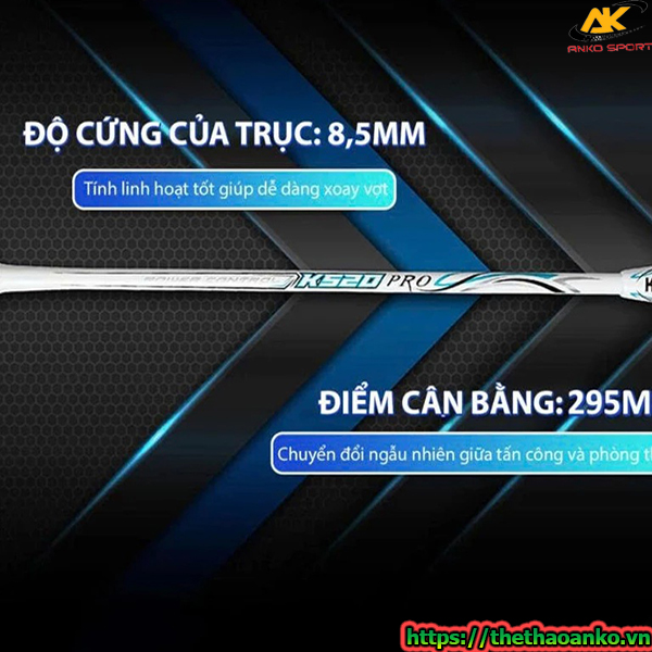 Vợt cầu lông Kumpoo K520 Pro chính hãng check NFC, khung Carbon Fiber, trọng lượng 82g, công thủ toàn diện