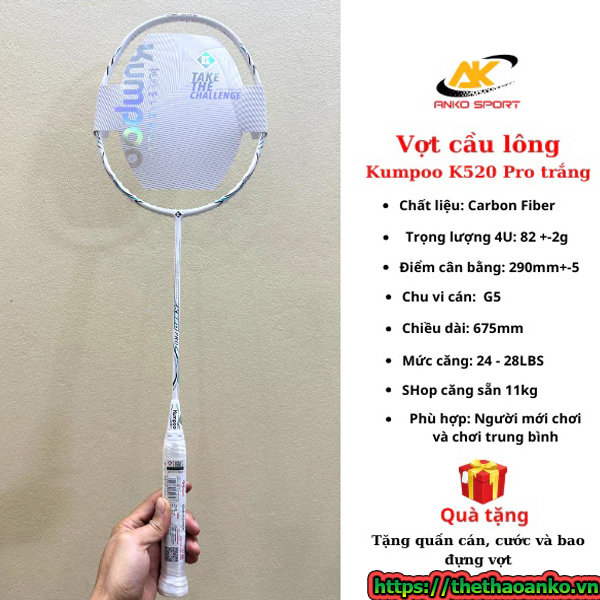 Vợt cầu lông Kumpoo K520 Pro chính hãng check NFC, khung Carbon Fiber, trọng lượng 82g, công thủ toàn diện