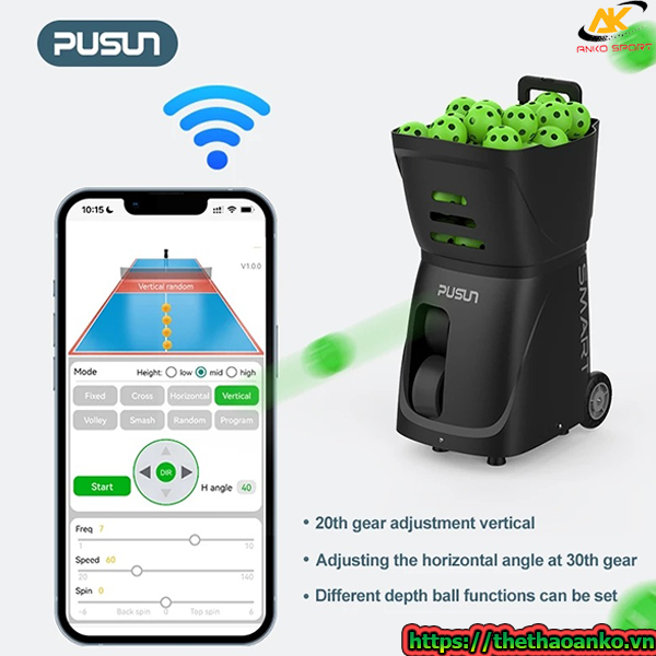 Máy Phát Bóng Pickleball PUSUN PP-Smart - 120W Công Suất Mạnh Sức Chứa 80 Bóng