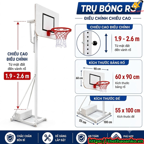 Trụ bóng rổ học sinh tiêu chuẩn