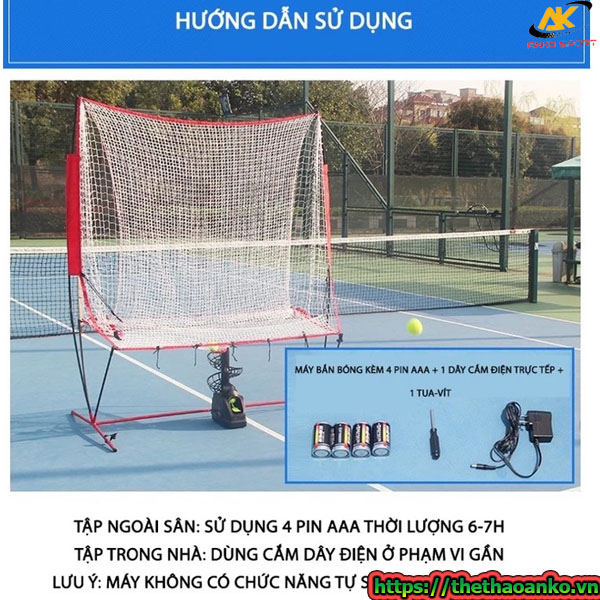 Bộ máy bắn bóng tennis, pickleball và lưới tập luyện tennis 1 mình tại nhà