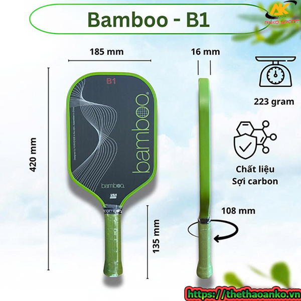 Vợt pickleball Paddale Bamboo B1 16mm chính hãng