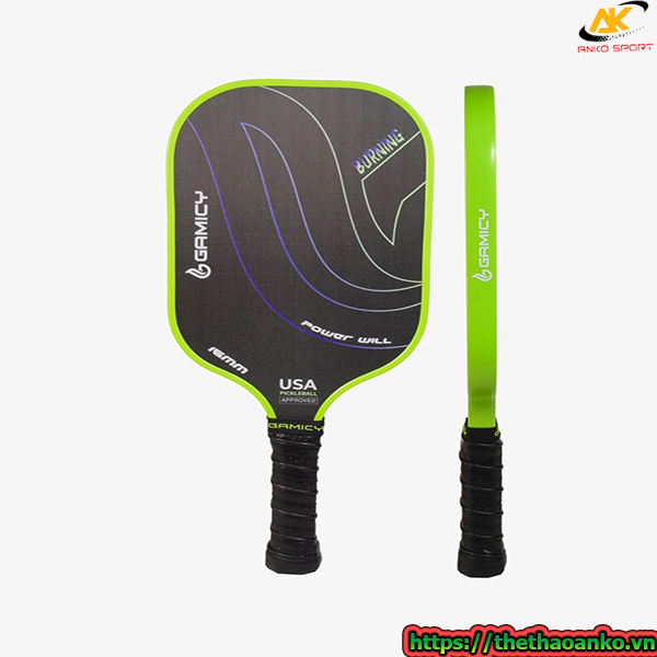 Vợt Pickleball Gamicy Burning T700 16mm - Viền màu xanh nõn chuối