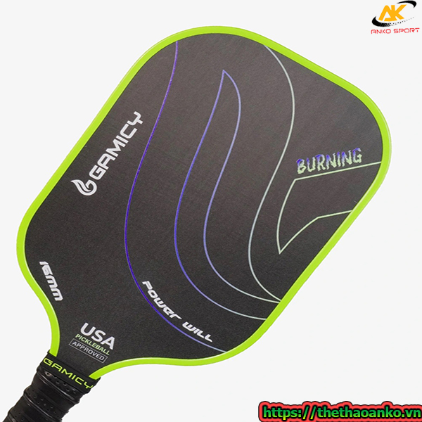 Vợt Pickleball Gamicy Burning T700 16mm - Viền màu xanh nõn chuối