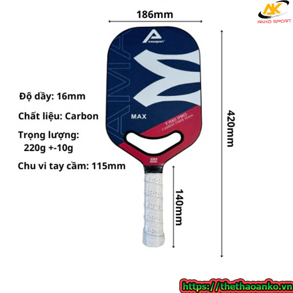 Vợt pickleball T700 Pro Max bản 16mm màu xanh