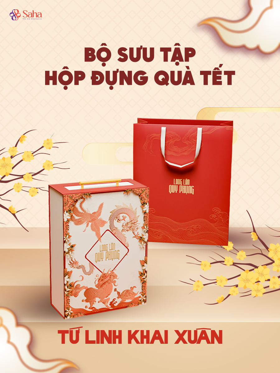 Hộp Đựng Quà Tết SAHA Kèm Túi Size 30*40*10cm