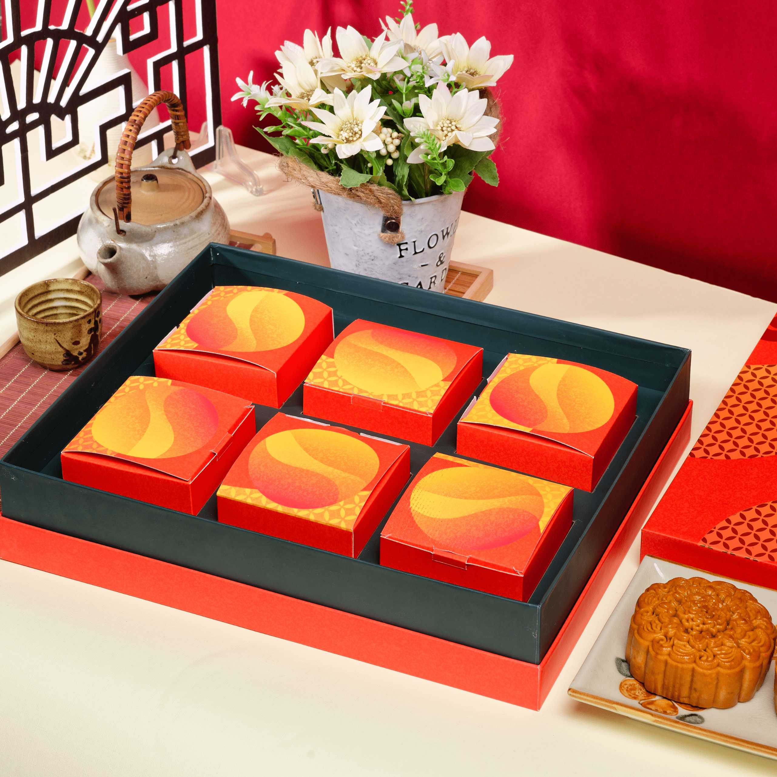 Bộ Hộp Bánh Trung Thu Đỏ Lân