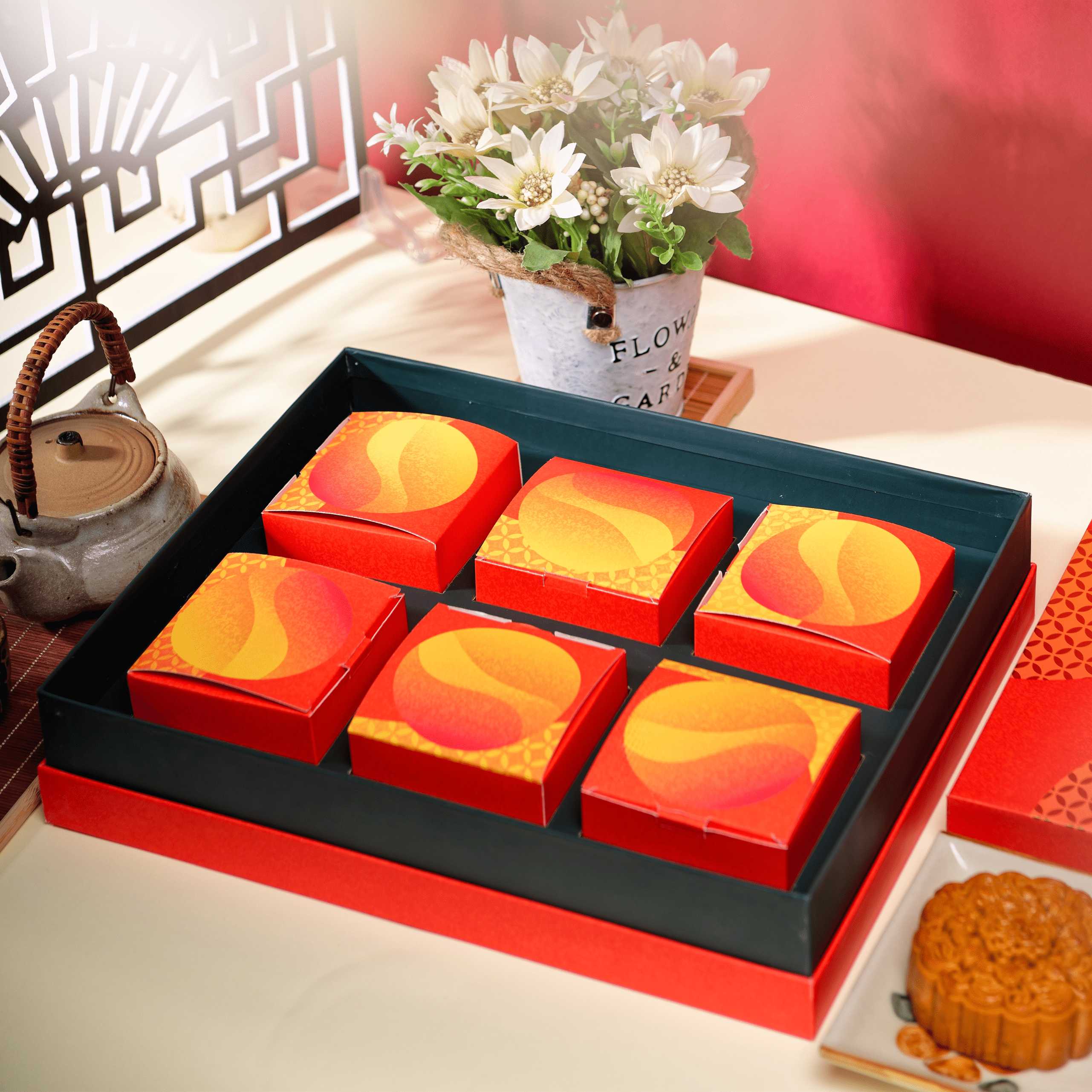 Bộ Hộp Bánh Trung Thu Đỏ Lân