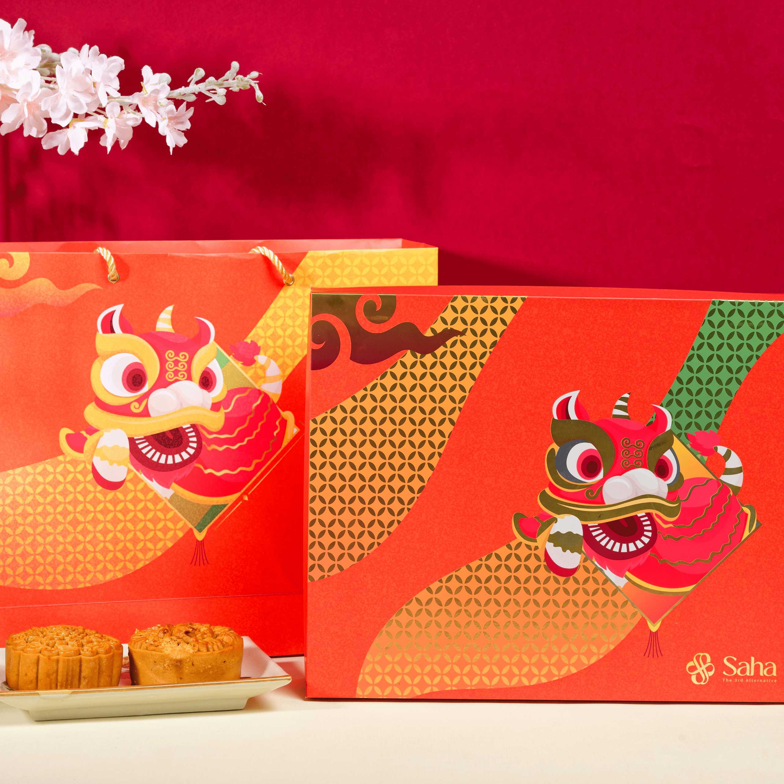 Bộ Hộp Bánh Trung Thu Đỏ Lân