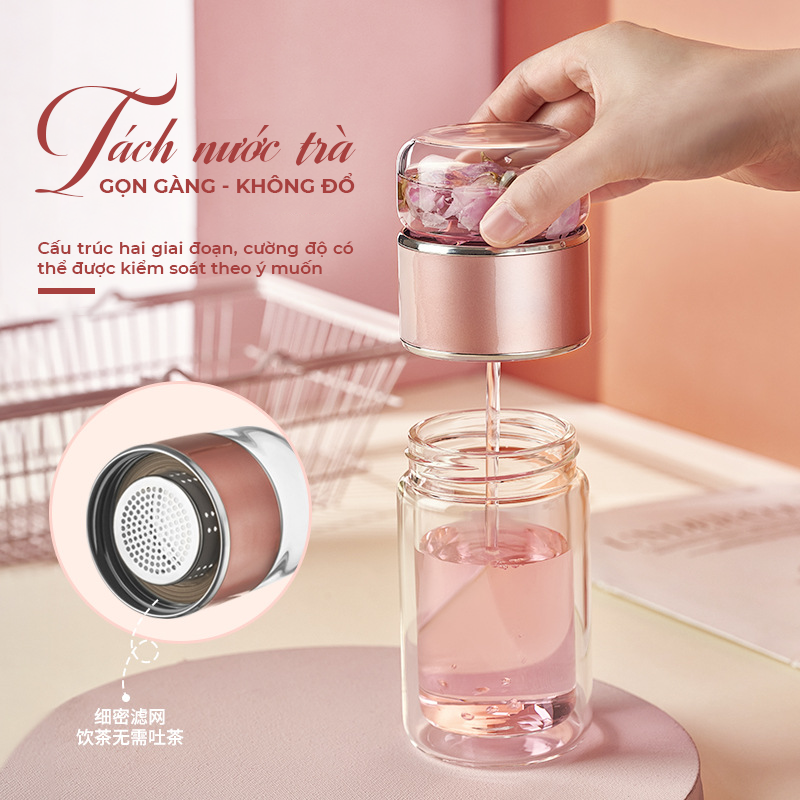 Bình Pha Trà Thuỷ Tinh Lõi Lọc 2 Lớp Chịu Nhiệt 420ML