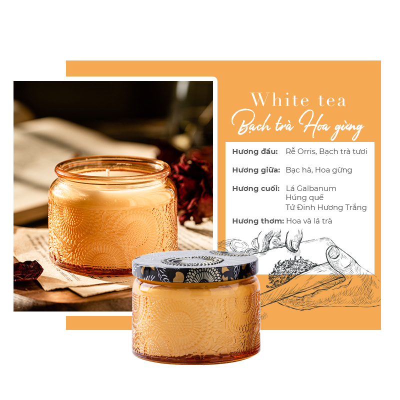 Nến thơm phòng tinh dầu cao cấp không khói an toàn Organic Size 120ml, Thời Gian Cháy 24h