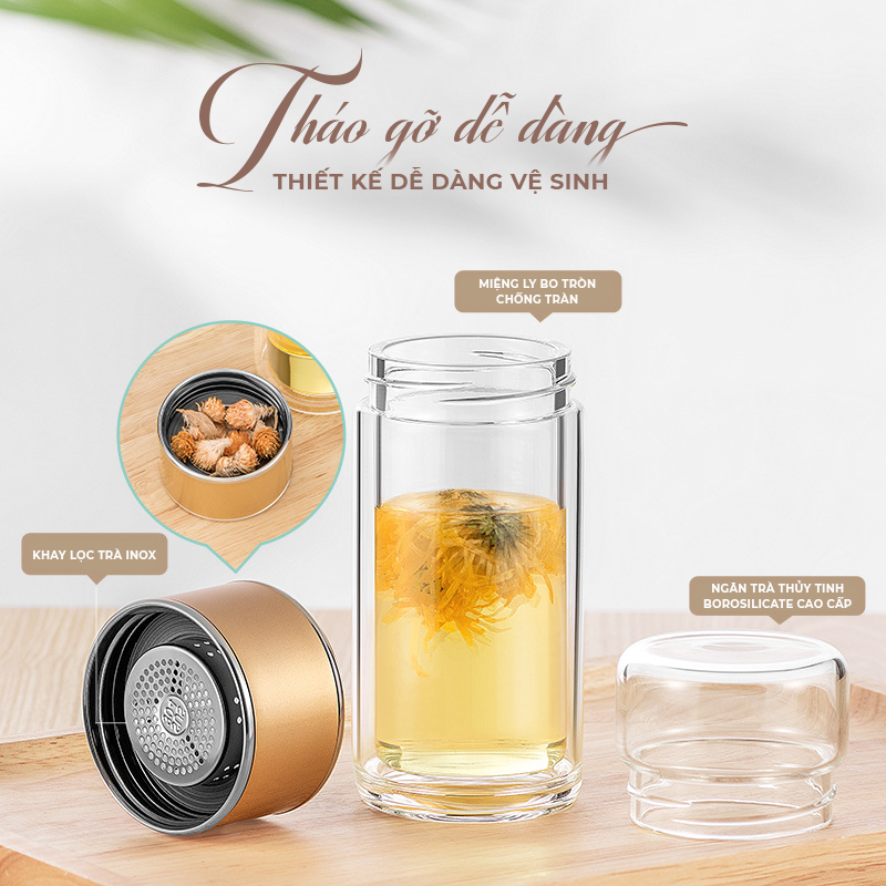 Bình Pha Trà Thuỷ Tinh Lõi Lọc 2 Lớp Chịu Nhiệt 420ML